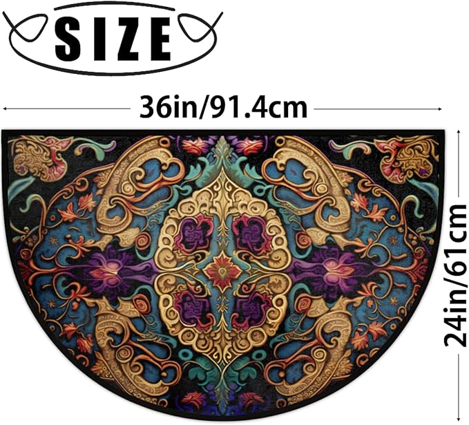 cfpolar Ethnic Half Round Door Mat, Vintage European Style Semicircle Welcome Mat, Non Slip Area Rug Soft Doormat for Front Door Indoor Entrance Wear Resistant for Garage Patio Home 24 x 36 in