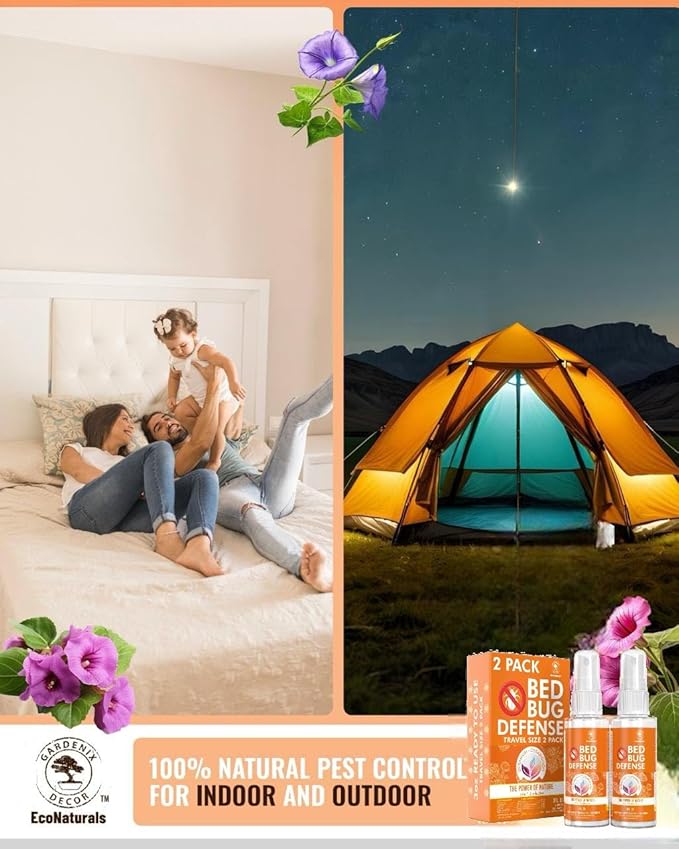 All Natural Bed Bug Spray - Non-Toxic Bed Bug Killer - 2 Bottle Value Bed Bug Spray Travel Size - Fast-Acting Bed Bug Killer | Kills Fleas and Mites