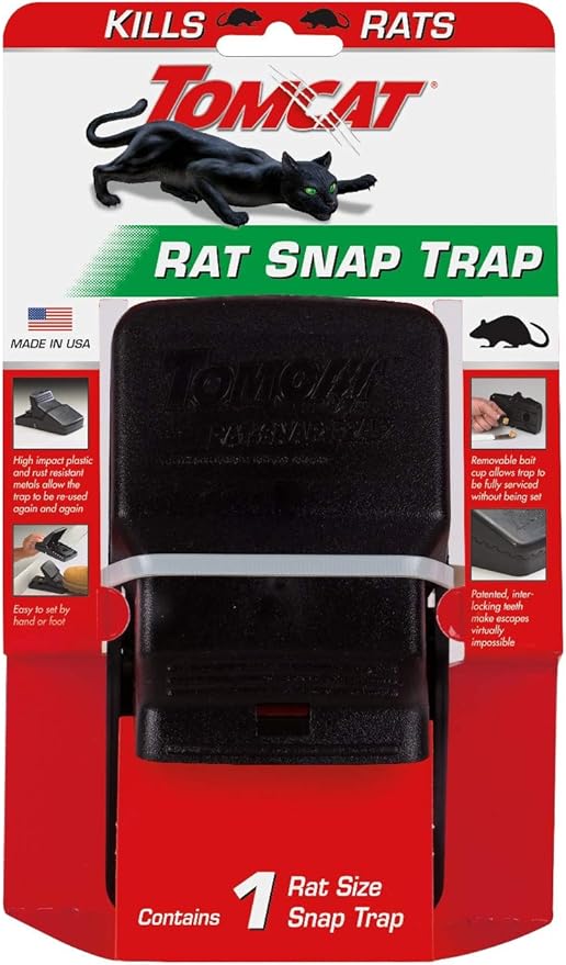 Tomcat Rat Snap Trap, 1 Rat Size Trap - Reusable - Effectively Kill Rats - Ideal for Home and Farm Use