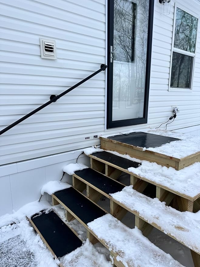 3PCS Heated Snow Melting Mats 10" x 30", Electric Outdoor Rubber Mats for Winter Snow & Ice Removal, Anti-Slip Heated Mats for Stairs, Steps, Walkway, Driveway, Decks Sidewalks