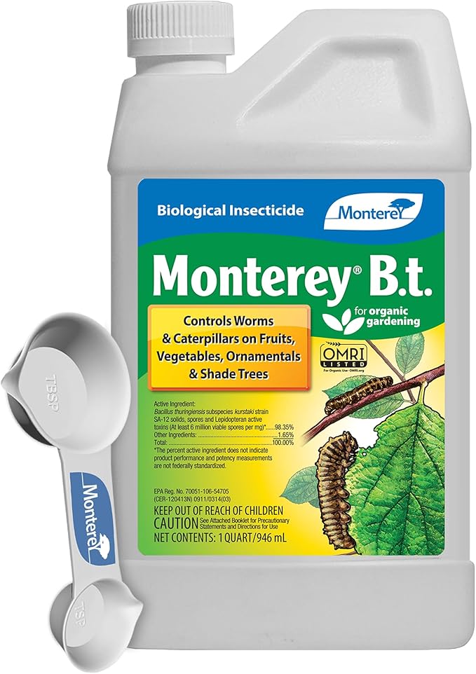 Monterey B.t. Bundled with Measuring Spoon - Caterpillar & Worm Killer Organic Gardening - Apply with Sprayer - 32 oz