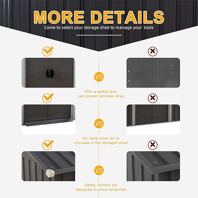 Shintenchi 6x4 FT Outdoor Storage Shed with Window, Lockable Outdoor Waterproof Tool Storage Sheds, Weather Resistant Tool Storage House Shed for Garden, Backyard, Patio Utility and Tool Storage, Gray