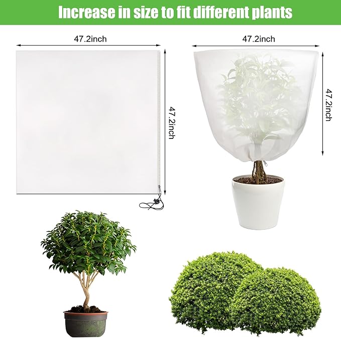 NNG 5PCS Winter Plant Covers Freeze Protection 47.2x47.2Inch Frost Blanket Shrub Covers with Zipper Drawstring Plant Protector Shrub Jacket Winter Tree Cover for Outdoor Plants, Shrub Potted Plants