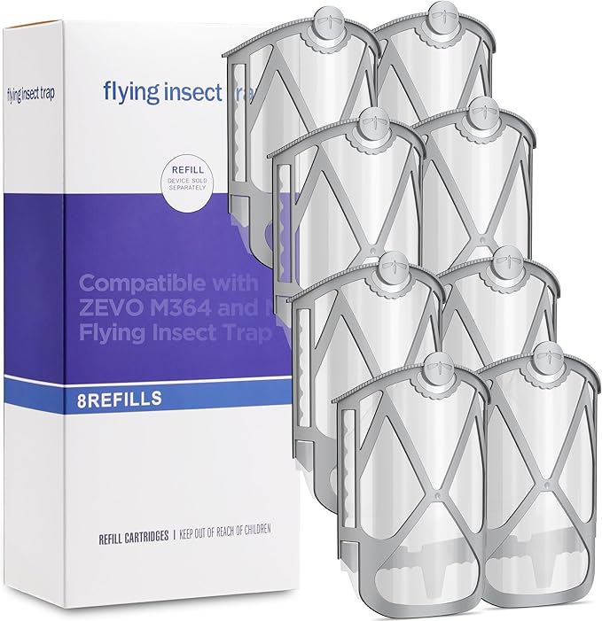 8 Pack Refill Cartridge Kit Replacement Compatible with ZEVO M364 and ZEVO Max Plug-in Light Flying Insect Trap Refill for Indoors Refill Replacement Sticky Pads for Bug Catcher