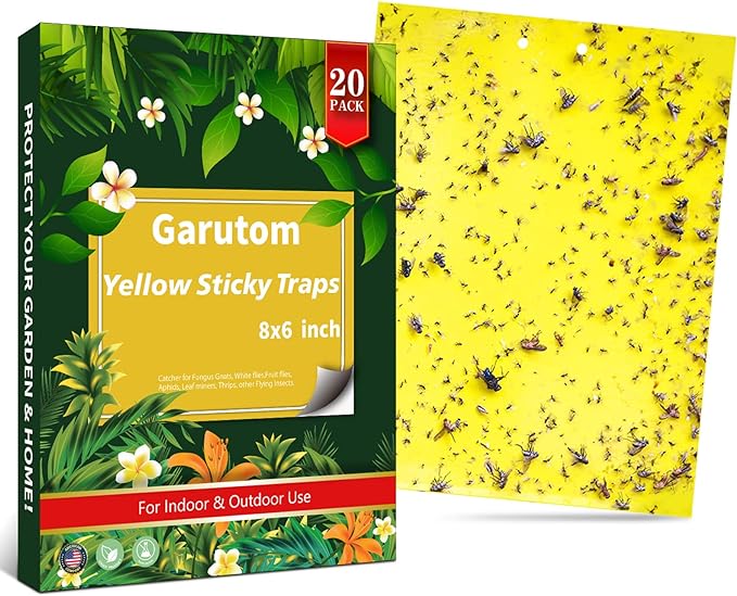 20-Pack Dual-Sided Yellow Sticky Traps for Flying Plant Insect Such as Fungus Gnats, Whiteflies, Aphids, Leafminers, etc (6x8 Inches, Included 20pcs Twist Ties)