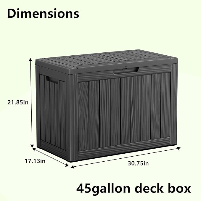 45 Gallon Deck Box,Resin Outdoor Storage Box with Lockable for Patio Furniture, Pool Accessories, Garden Tools Waterproof Outside Storage Box, Black