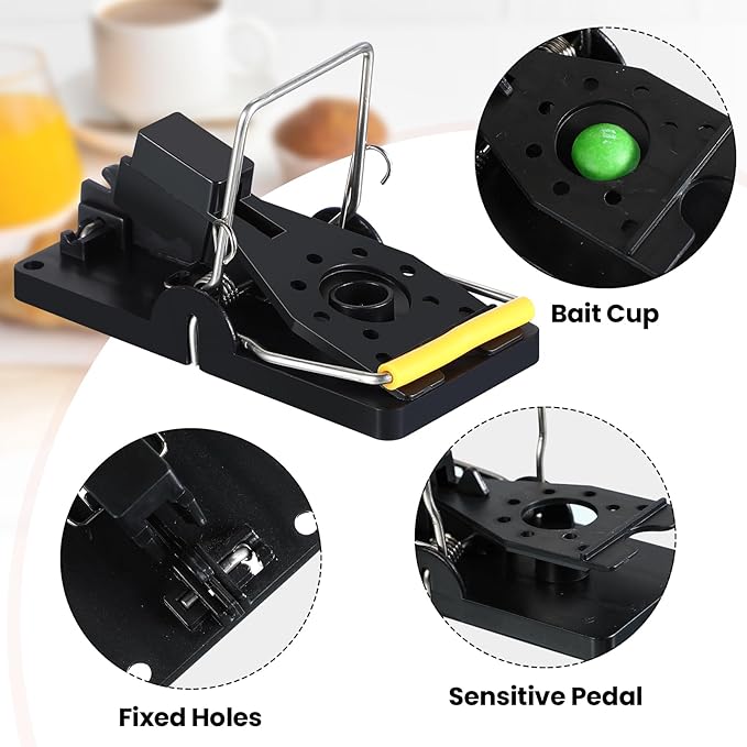 Qualirey 6 Pcs Plastic Mouse Rat Traps House Indoor Quick Effective Safe for Warehouse Garden Kitchen 3.86 x 1.81 x 2.17 Inch (Black,Yellow)