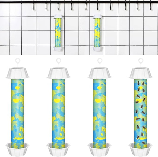 Qualirey 4 Pcs Sticky Fly Trap Fly Stick with Hanging Hook Adhesive Flying Catcher for Indoor Outdoor Trap Houseflies and Flying Insects Mosquito Bee Wasp Moth (Camouflage Style)