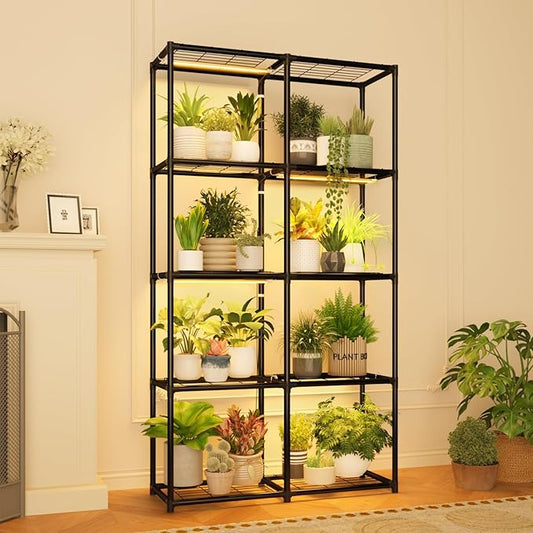 Plant Stand With Grow Lights Plant Stand Indoor Plant Shelf Metal Plant Rack Plant Holder Flower Pot Stand for Multiple Plants for Living Room Patio Balcony Garden Porch Black（5-Tier）
