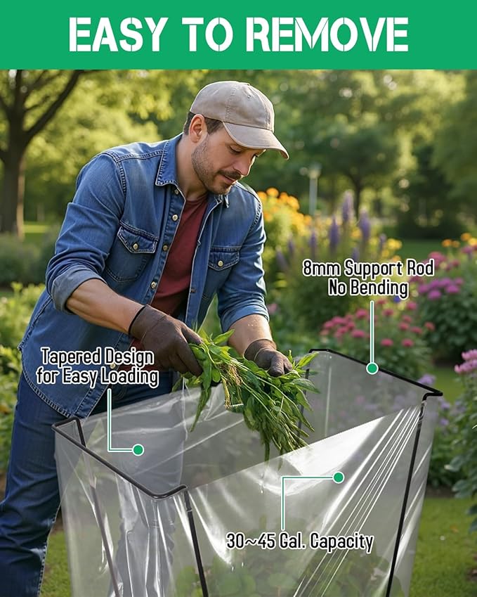 Jayhalo Outdoor Trash Bag Holder Stand 30-45 Gal, Portable Garbage Bag Holder Frame for Garden Camping Portable Trash Can, Leaf Bag Holds Disposable Bags, Freestanding Design