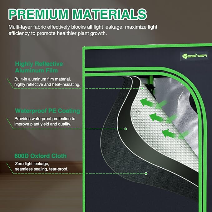 Yesker 5x5 Grow Tent 60"x60"x80" High Reflective Mylar Large Indoor Growing Tents 600D Oxford Cloth with Observation Window and Removable Floor Tray for Hydroponics Indoor Plants Fruit Flower Growing