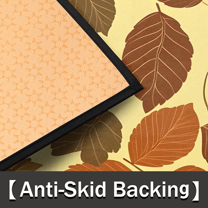 cfpolar Fall Non-Slip Soft Half Round Door Mat, Maple Leaves Autumn Semicircle Mat for Indoor Entrance Garage Bath Living Room Patio 24 x 36 in