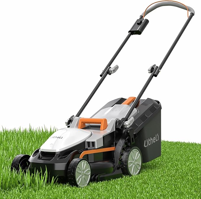 Litheli Electric Lawn Mower Cordless,Grass Cutter Machine for 1300 Sq.Ft.Lawnmower with Motor,13.1 in Cutting Width,8 Gallon Capacity,Cutting Height from 1 to 2.5 in （Without Battery）