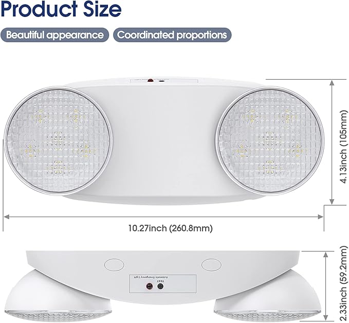 Emergency Light with Battery Backup, Commercial Hardwired Exit Lighting Fixtures, Two Adjustable Head Bug Eye LED Emergency Lighting, AC 120-277V, UL Certified (6 Pack)