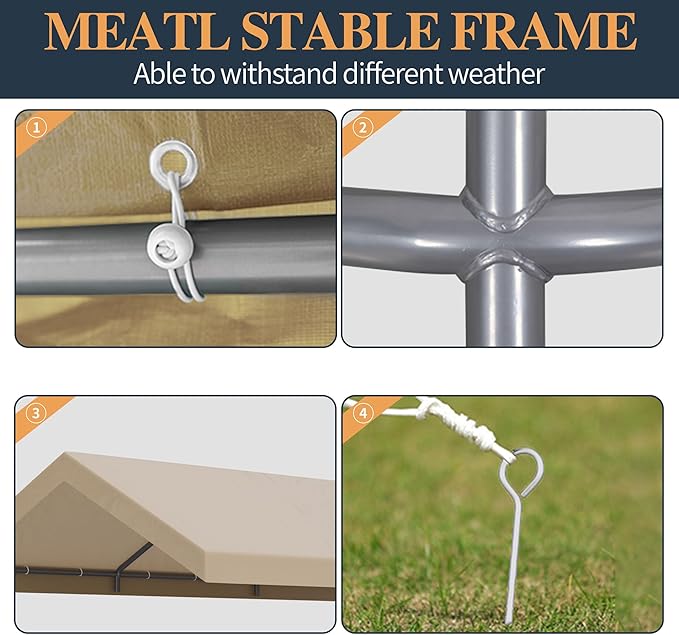 Shintenchi 10x20ft Heavy Duty Carport with UV Resistant Canopy, Powder-Coated Steel Frame, Easy to Assemble Portable Garage, Stable Carport for Car, Bike, Camp, Outdoor Storage (Khaki)