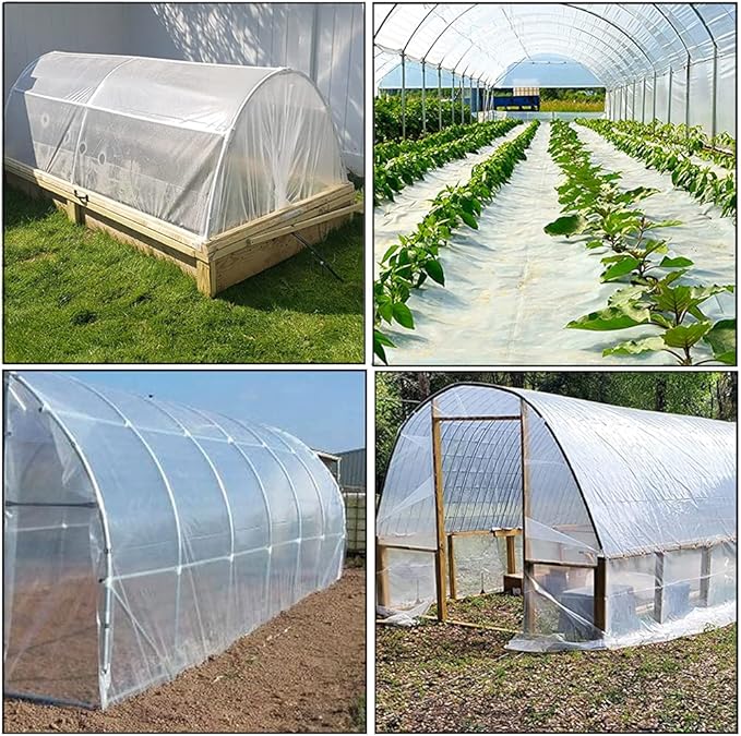 Yowlieu 8' x 25' Clear Greenhouse Plastic Sheeting, 6 Mil UV Resistant Polyethylene Greenhouse Film Hoop Green House Plastic Cover for Farms, Agriculture, Garden