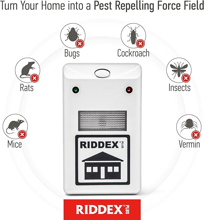 RIDDEX Plus Insect Repellent | Plug in, Mouse Deterrent - Pest Control for Defense Against Rats, Mice, Roaches, Bugs and Insects | Control Pests with No Toxins | White