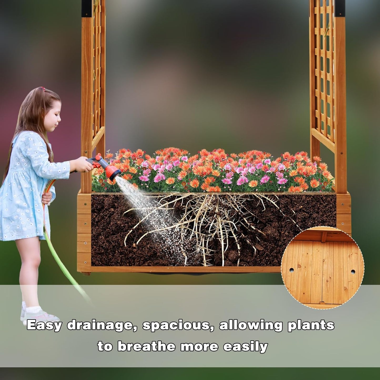 Raised Garden Bed with Wood Trellis Set of 2 Outdoor Planter Box for Tomatoes Climbing Vegetables Herbs Flowers Patio Pots Tall Hanging Roof 2 Drainage Holes Orange, 42.5" L x 17.3" W x 66.1" H