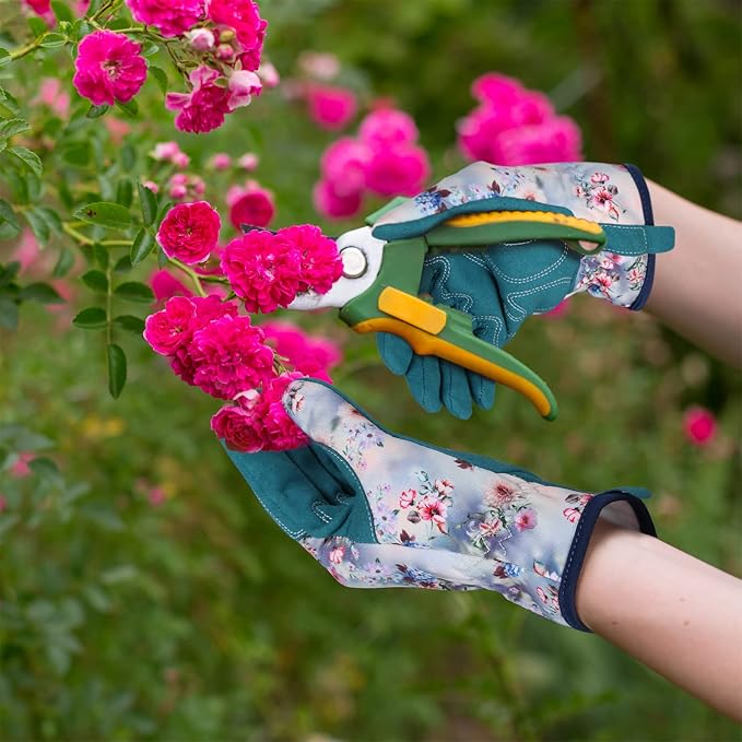 Bamllum Leather Gardening Gloves for Women - Working Gloves for Weeding, Digging, Planting, Raking and Pruning