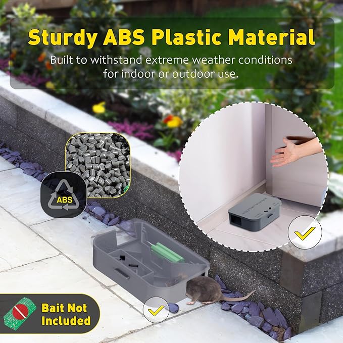 Mouse Stations with Keys 6 Pack, Keyless Design and Key Required Mouse Stations, Mice Stations, Keeps Children and Pets Safe Indoor & Outdoor, Gray