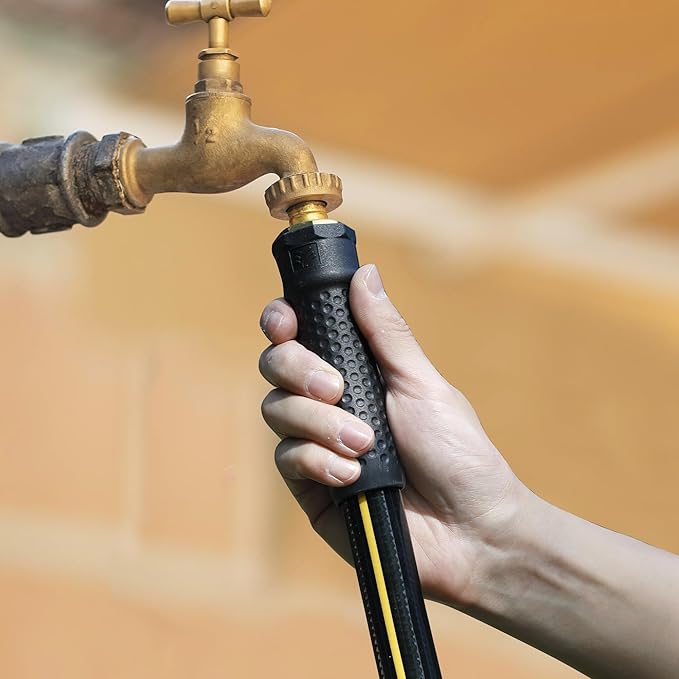 Solution4Patio Long Black Garden Hose 3/4 in. x 50 ft. -Heavy Duty Durable Flexible Lightweight Water Pipe -Brass Aluminum Ends for Household & Commercial -Kink Free, No Leaking, Male/Female Fittings