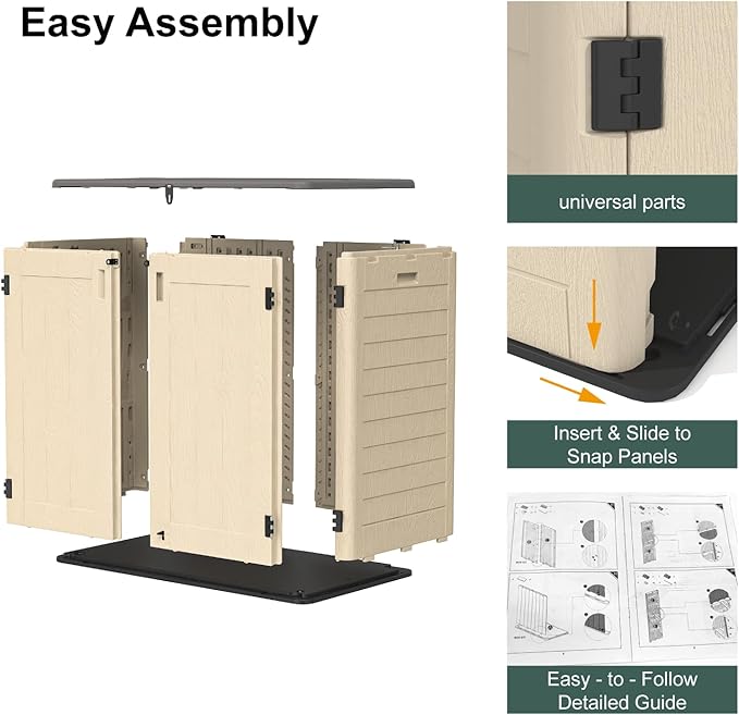 30 Cu.Ft Outdoor Storage Shed, Multi-Purpose Weather-Resistant Utility Shed for Garbage Cans, Lawn Mower, Garden Tools, Waterproof Resin Horizontal Cabinet with Pad-Lockable Doors (Khaki)
