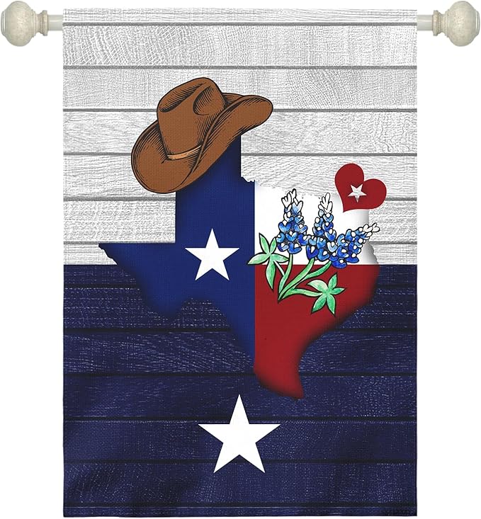 Texas Bluebonnet Garden Flag Cowboy Hat Texas State Yard Flag Americana Western House Banner Polyester Double Sided for Outdoor Wall Yard Patio Window Porch Welcome Banners Gift 28 x 40 Inch
