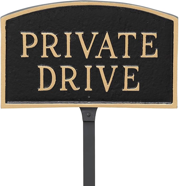 Montague Metal Products SP-12sm-BG-LS Small Black and Gold Private Drive Arch Statement Plaque with 23-Inch Lawn Stake