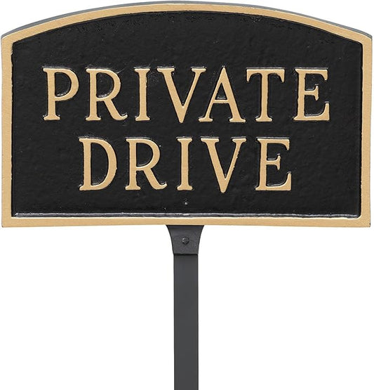 Montague Metal Products SP-12sm-BG-LS Small Black and Gold Private Drive Arch Statement Plaque with 23-Inch Lawn Stake