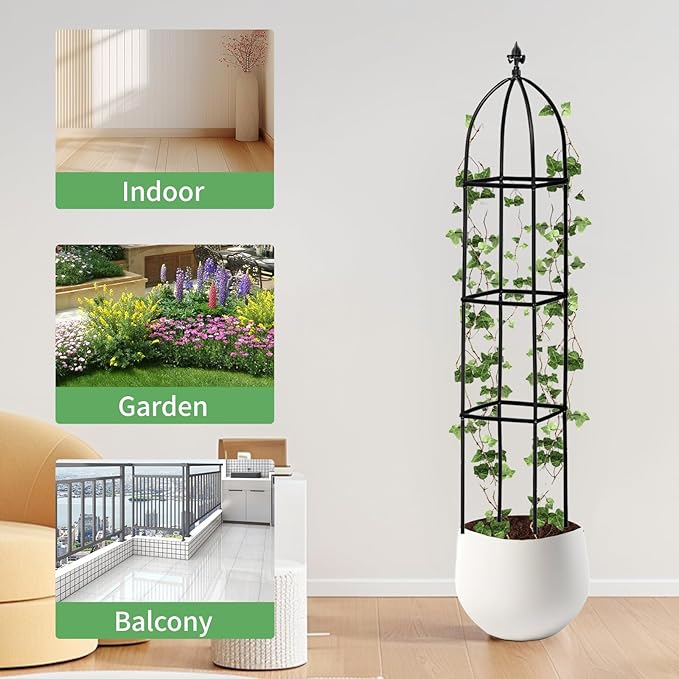 Garden Trellis for Climbing Plants Outdoor - Powder-Coated Steel 89" Towering Plant Support - Heavy Duty Metal Obelisk Trellis for Climbing Vine, Vegetables & Flowers,Deep Green