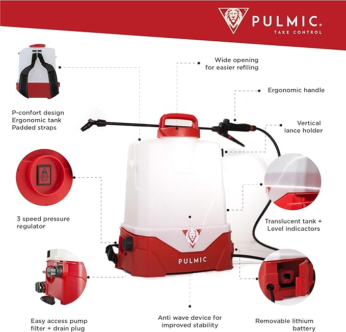 PULMIC Electric Sprayer Pegasus 35 - 9.25-Gallon Cart Sprayer. 3 Application Speeds. 18V Removable Lithium Battery. Up to 7 Hours of Autonomy