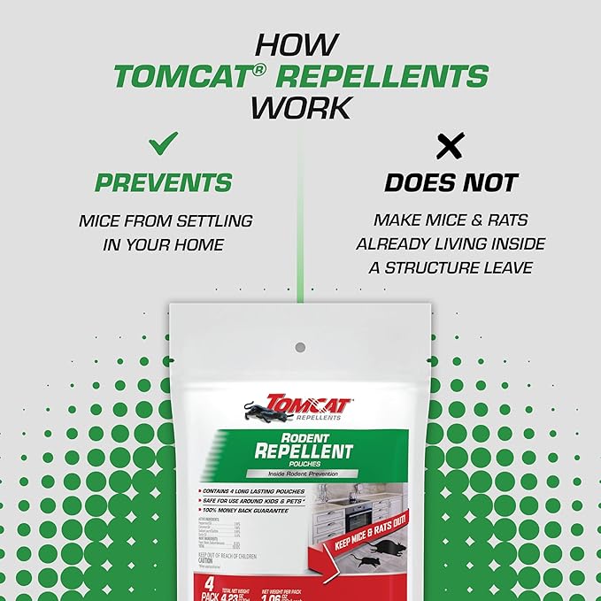 Tomcat Repellents Rodent Repellent Pouches, Ready-to-Use, Inside Rodent Prevention with Essential Oils, 4.23 oz., 4-Pack