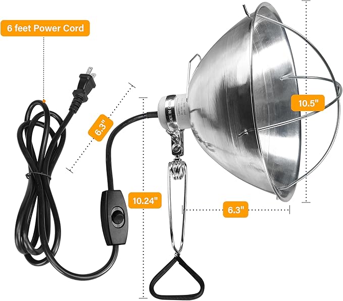 Simple Deluxe Clamp Lamp Light 10.5 Inch Adjustable Aluminum Reflector, Suit for E26 Socket Max 250 Watt Lamp (No Bulb Included), 6 Feet 18/2 SPT-2 Cord, with Bulb Guard, 1 Pack