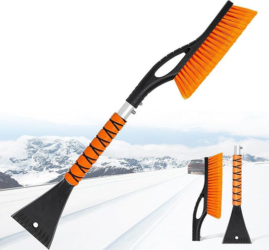 27" Snow Brush and Ice Scraper for Car Windshield - Heavy Duty Detachable Snow Removal Tool with Ergonomic Foam Grip for Cars, Trucks and SUVs