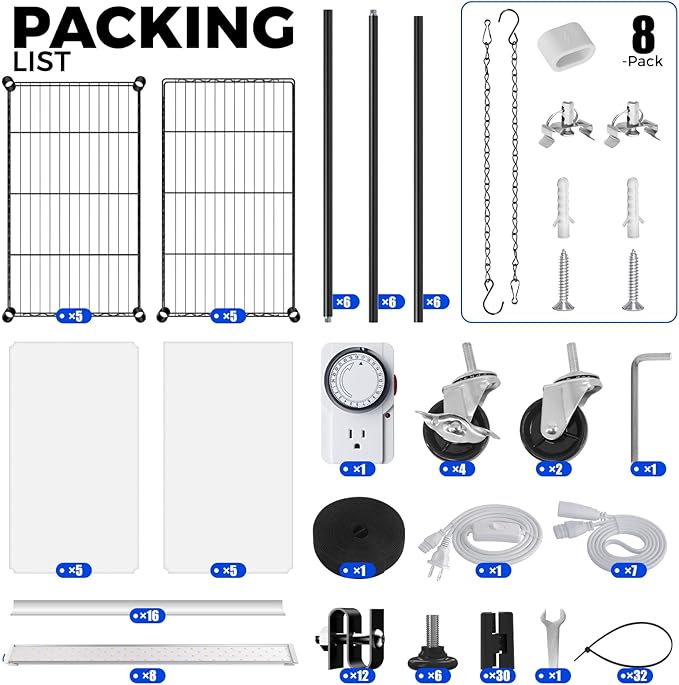 Barrina CX1 Plant Stand with Grow Lights for Indoor Plants, 5-Tier Large Tall Metal Plant Shelf with 1.6FT 20W(Per Light) Full Spectrum Plant Lights for Indoor Growing, 47x13.8x70.9IN