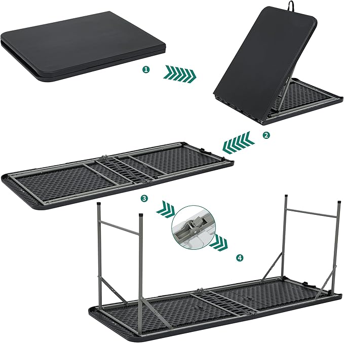 YITAHOME 6FT Folding Table, Outdoor Folding Table w/Heavy Duty HDPE Tabletop, Rectangle Folding Tables w/Portable Carrying Handle for Picnic, Parties, Camping & Indoor Activities, Black
