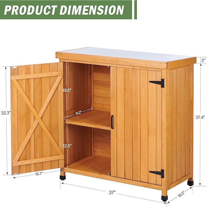 Outdoor Potting Bench with Metal Work Top,Waterproof Garden Storage Cabinet,Wooden Tool Station Shed for Backyard,Patio,Lawn Gardening