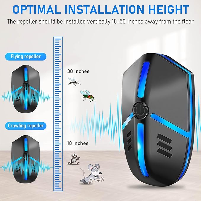 2025 Upgraded Ultrasonic Repeller Indoor Insect Repeller 6 Pack, for Roach, Mice, Spiders, Mouse, Rodent Repellent Electronic Plug-in, Pest Control, 2 Mode Switching Large Area Coverage (6)