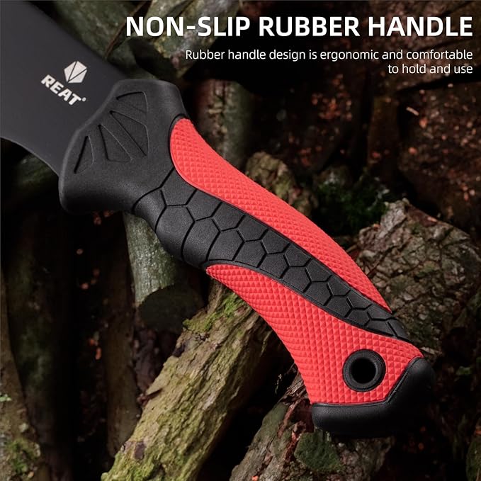 REAT Gardening Heavy Duty Machete,24" Full Tang Machete with Shaeth,Ergonomic No-Slip Handle,Machetes for Bushcraft, Outdoor Hunting, Garden Cutting Trees and Yard Work (Red)