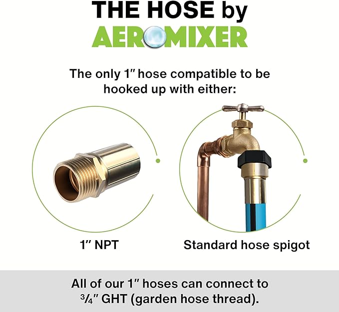 Aeromixer THE HOSE - 1 Inch Garden Hose 100 Ft, Includes Adapters 3/4 Spigots, Kinkless Commercial Garden Hoses, Heavy Duty Water Hoses for Outdoors, 650 PSI High-Pressure Watering Tool