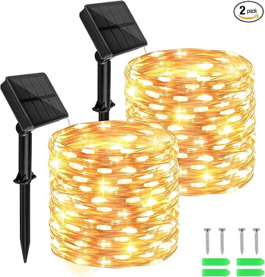 Solar Fairy Lights Outdoor Waterproof,39.4ft 120LED Solar String Lights for Outside 8 Modes 2 Packs for Patio Backyard Garden Deorations Warm White