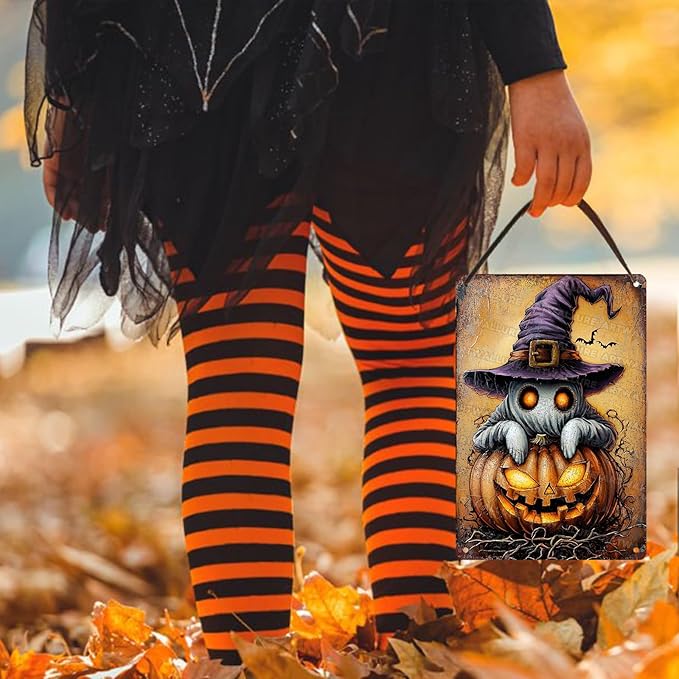 Halloween Pumpkin Vintage Sign Ghost Metal Tin Sign for Home Bar Kitchen Hotel Dining Room Coffee 8x12inch