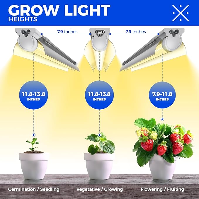Barrina Grow Light Bulb, 96W(4 x 24W), Full Spectrum 2FT LED Grow Light, V-Shape T8 LED Grow Light Strips, Plant Lights for Indoor Plants, 4-Pack