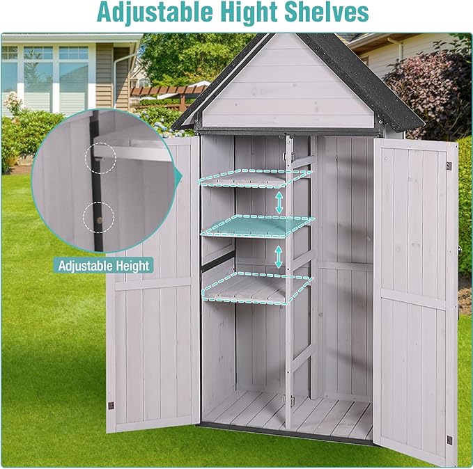 Sheds Outdoor Storage,Garden Shed with Metal Frame Structure and Adjustable Shelves,Large Capacity Storage Tool Cabinet Box for Backyard Garden Patio Lawn (Off White)