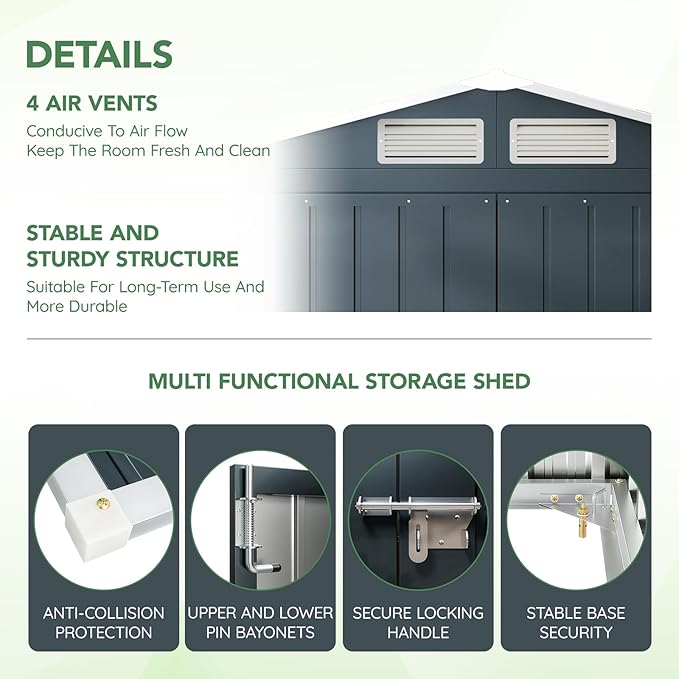 5x3X6.3FT Outdoor Steel Storage Shed with Lockable Doors and Frame Floor, Compact Small Bike Shed, Ideal for Garden, Backyard, Swimming Pool, Patio Utility and Tool Storage