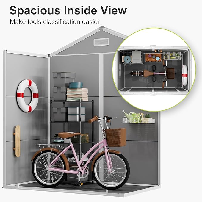 Outdoor Resin Storage Shed 6x3 FT Waterproof Sheds Kit with Floor Window Lockable Door Included, Outside Plastic Sheds for Backyard Garden Patio Lawn Tools