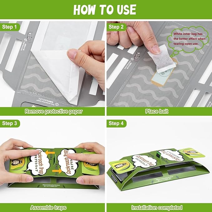 24 Pack Roach Traps Indoor, Sticky Traps for Cockroaches Indoor Home, Sticky Glue Roach Traps, Roach Bait Cockroach Trap for Roach Ants Spiders