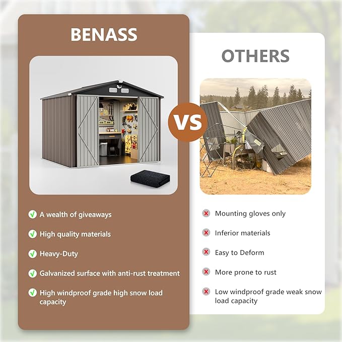 10x12 FT Outdoor Storage Shed,Metal Tool Sheds,Waterproof Outside Storage Shed with Lockable Doors & Air Vent,Storage Building for Backyard Garden (Floor Not Included)