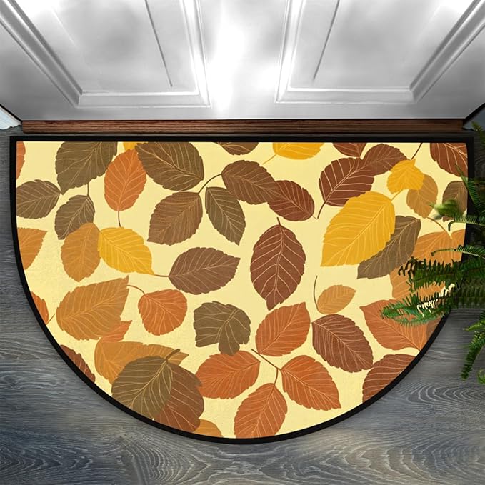 cfpolar Fall Non-Slip Soft Half Round Door Mat, Maple Leaves Autumn Semicircle Mat for Indoor Entrance Garage Bath Living Room Patio 24 x 36 in