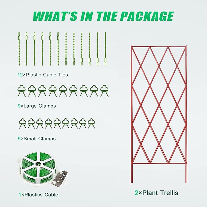 DoCred Red A-Frame Metal Garden Trellis, 2 Pack, PVC-Coated Steel, Perfect for Cucumbers, Squash, Peas, Flowering Vines